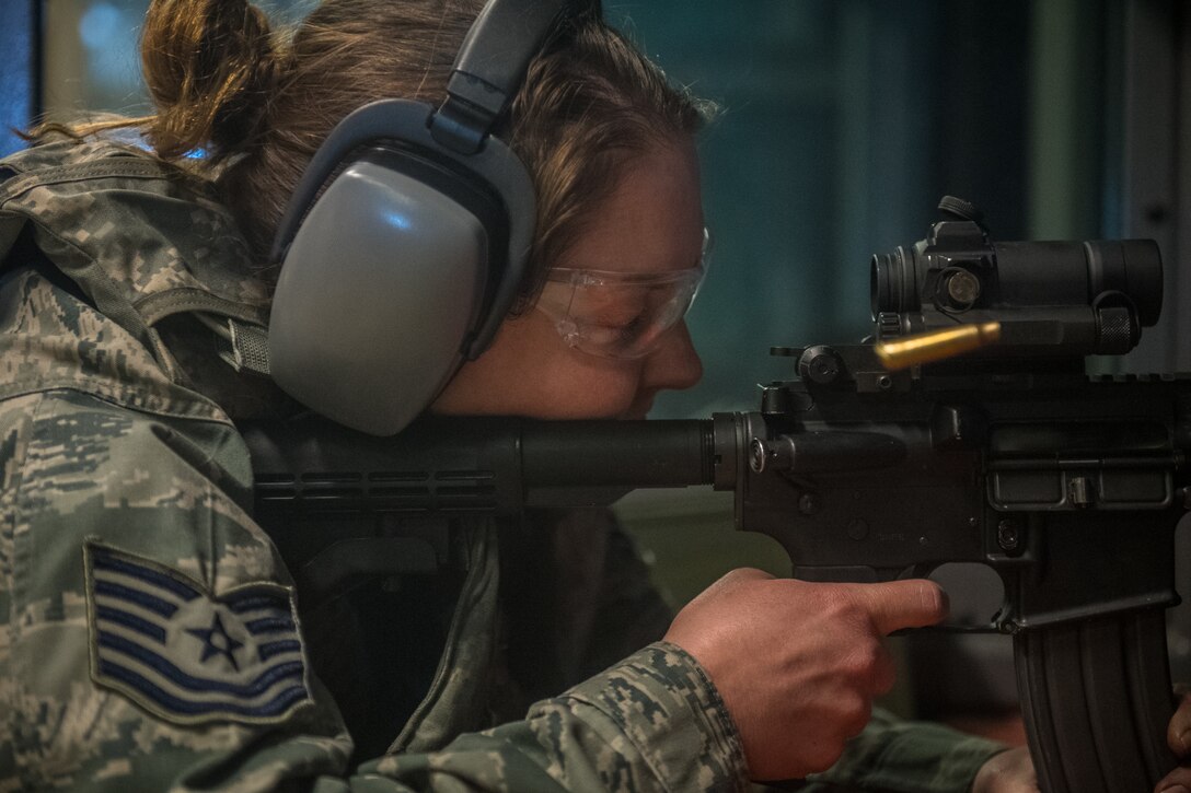 Citizen Airmen with the 932nd Airlift Wing qualify on the M4 carbine during the March unit training assembly.