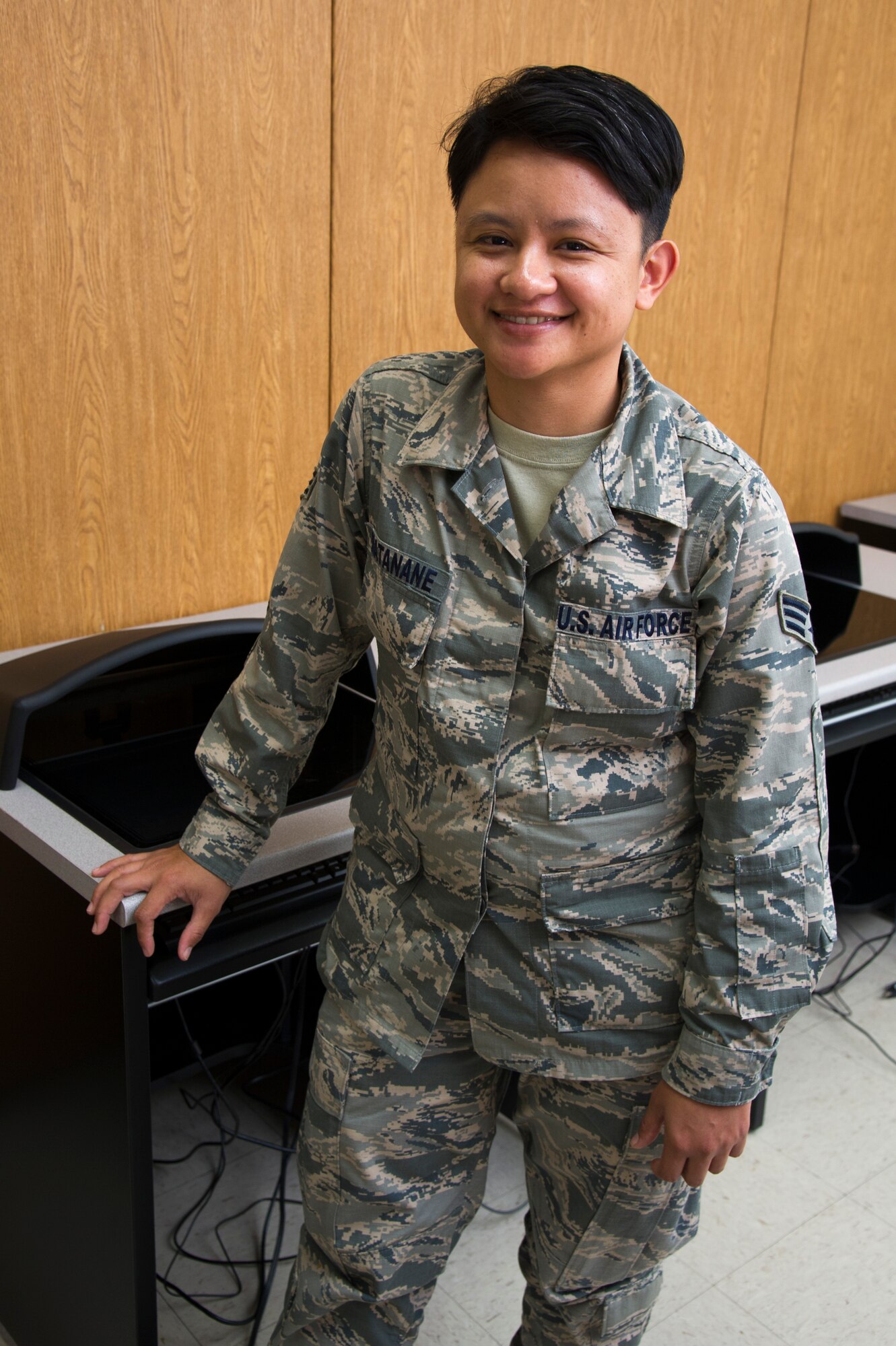U.S. Air Force Senior Airman Jamie Matanane, a Reserve Citizen Airman with the 624th Regional Support Group Knowledge Operations Management alternate operating location in Guam, completes a rebuild for an outdated testing station by installing updated technology and equipment March 9, 2018, at Andersen Air Force Base, Guam. Five testing stations, which are used for individual Professional Military Education and career field upgrade testing, were rebuilt and restored to improve 624th RSG Test Control Office capabilities and sustainability for Reserve Citizen Airmen in Guam. (U.S. Air Force photo by Jerry R. Bynum)