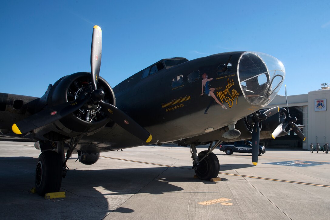 The Memphis Belle replica, a B-17 heavy bomber assigned to the 91st Bomber Group, arrived at MacDill Air Force Base, Fla., March 13, 2018.