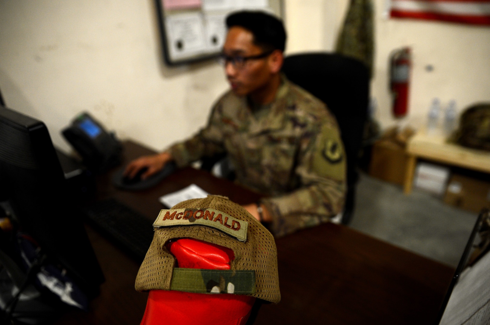 Staff Sgt. Josiah McDonald (left), 455th Expeditionary Logistic Readiness Squadron in-bound cargo NCOIC, and Senior Airman Trevis Pridgen (right), 455th ELRS traffic management technician, lay dunnage for cargo Mar. 16, 2018 at Bagram Airfield, Afghanistan.