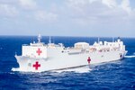 PACIFIC OCEAN (March 16, 2018) Military Sealift Command hospital ship USNS Mercy (T-AH 19) transits the waters near Guam en route for Pacific Partnership 2018 (PP18). PP18's mission is to work collectively with host and partner nations to enhance regional interoperability and disaster response capabilities, increase stability and security in the region, and foster new and enduring friendships across the Indo-Pacific Region.