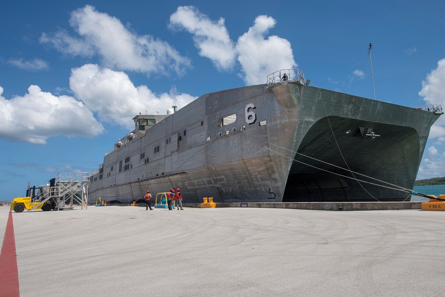 180316-N-ZW825-0193 NAVAL BASE GUAM (March 16, 2018) Military Sealift Command expeditionary fast transport ship USNS Brunswick (T-EPF 6) moors in Guam in support of Pacific Partnership 2018 (PP18). PP18’s mission is to work collectively with host and partner nations to enhance regional interoperability and disaster response capabilities, increase stability and security in the region, and foster new and enduring friendships across the Indo-Pacific Region. Pacific Partnership, now in its 13th iteration, is the largest annual multinational humanitarian assistance and disaster relief preparedness mission conducted in the Indo-Pacific.
