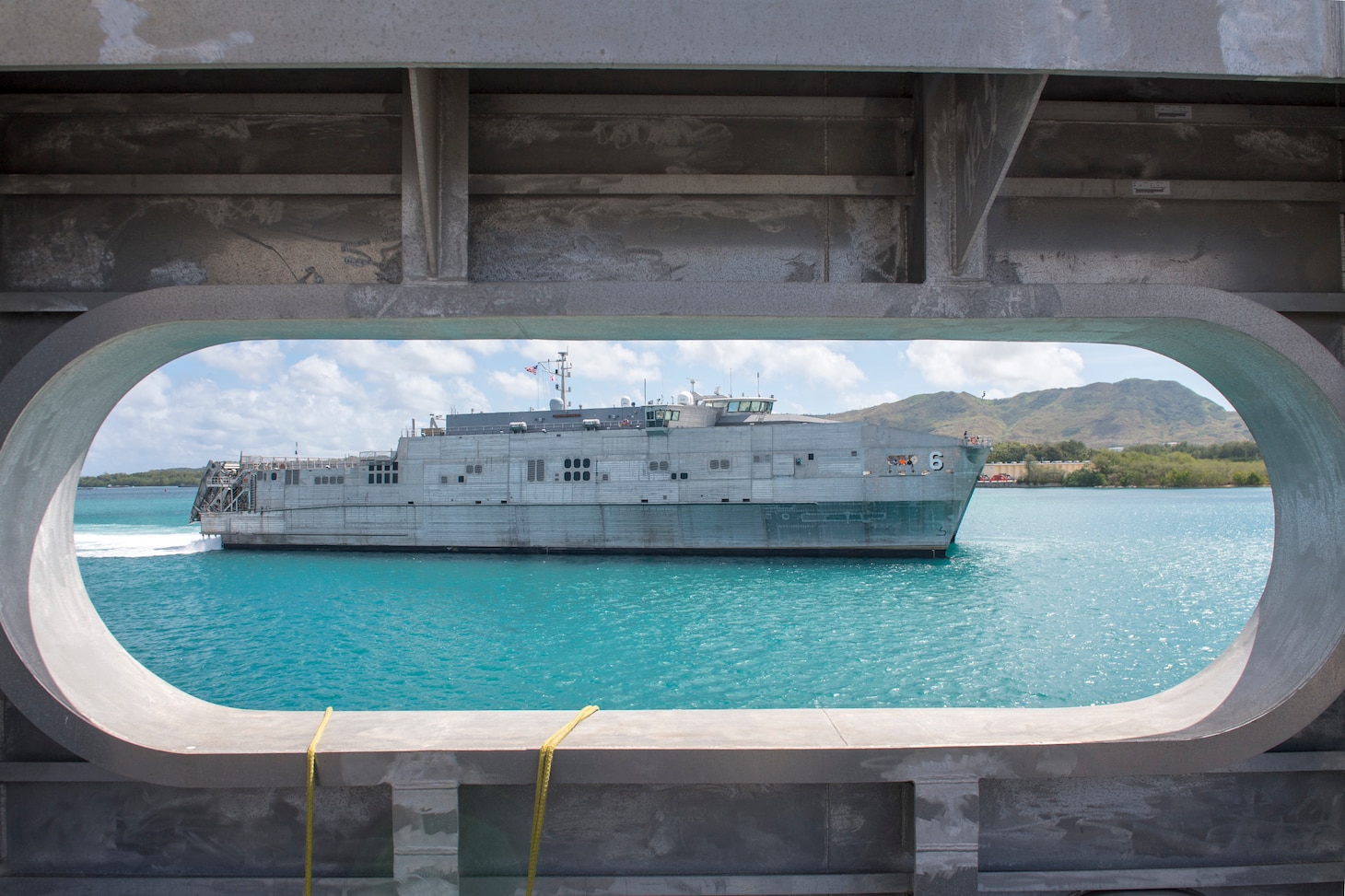 180316-N-ZW825-0149 NAVAL BASE GUAM (March 16, 2018) Military Sealift Command expeditionary fast transport ship USNS Brunswick (T-EPF 6) passes the port side of Military Sealift Command expeditionary fast transport ship USNS Fall River (T-EPF 4) as Brunswick prepares to moor in Guam in support of Pacific Partnership 2018 (PP18). PP18’s mission is to work collectively with host and partner nations to enhance regional interoperability and disaster response capabilities, increase stability and security in the region, and foster new and enduring friendships across the Indo-Pacific Region. Pacific Partnership, now in its 13th iteration, is the largest annual multinational humanitarian assistance and disaster relief preparedness mission conducted in the Indo-Pacific.