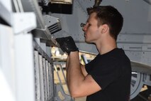 (03/06/2018) -- Museum restoration specialist Jason Davis attaches bomb bay doors of the Boeing B-17F Memphis Belle. Plans call for the aircraft to be placed on permanent public display in the WWII Gallery here at the National Museum of the U.S. Air Force on May 17, 2018. (U.S. Air Force photo by Ken LaRock)