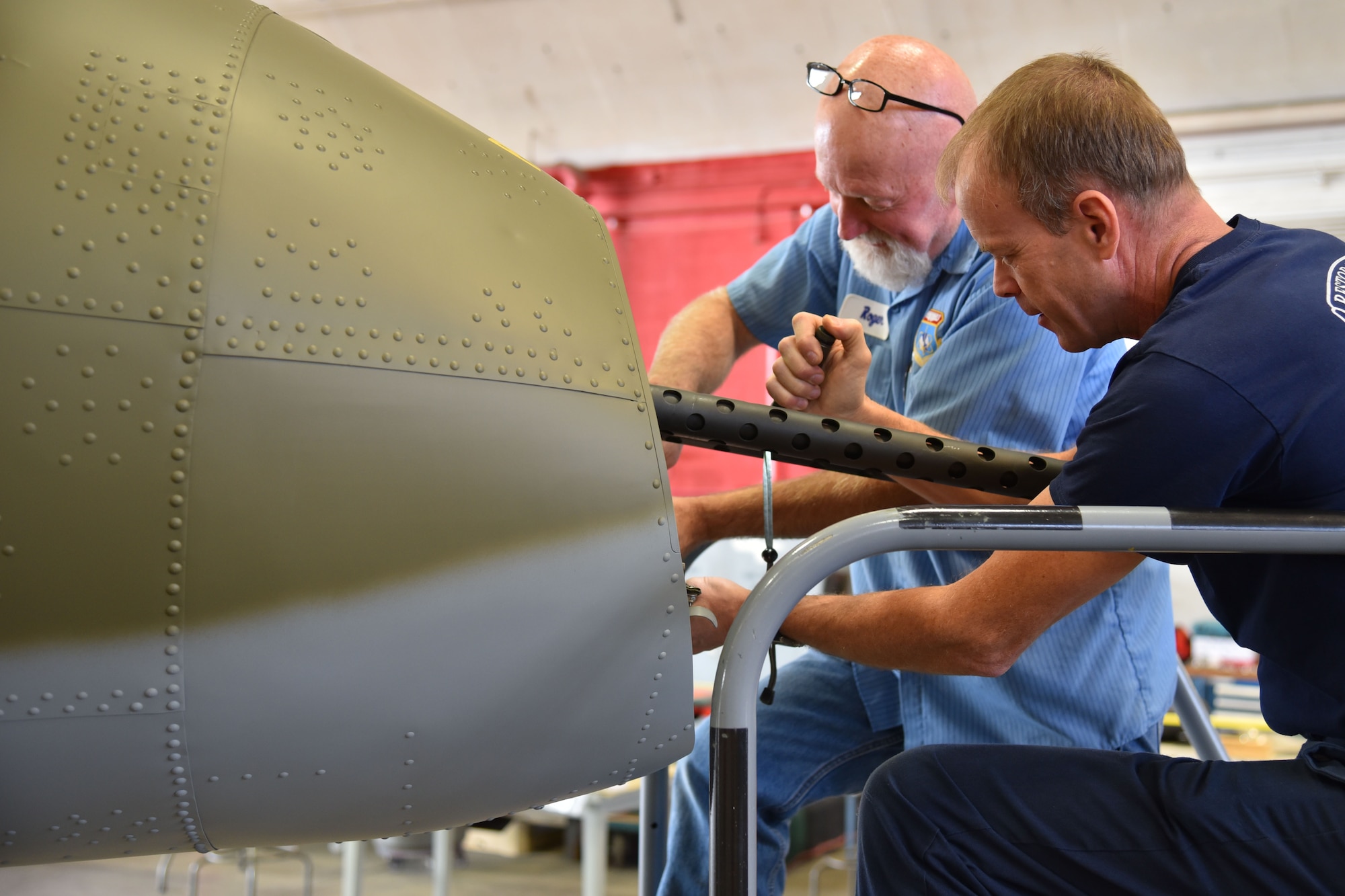 (01/30/2018) -- National Museum of the U.S. Air Force restoration crews installing tail guns on the Boeing B-17F Memphis Belle. Plans call for the aircraft to be placed on permanent public display in the WWII Gallery here at the National Museum of the U.S. Air Force on May 17, 2018. (U.S. Air Force photo by Ken LaRock)