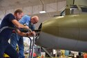 (01/30/2018) --  Museum restoration specialists Roger Brigner and Brian Lindamood install the tail guns for the Boeing B-17F Memphis Belle. Plans call for the aircraft to be placed on permanent public display in the WWII Gallery here at the National Museum of the U.S. Air Force on May 17, 2018. (U.S. Air Force photo by Ken LaRock)