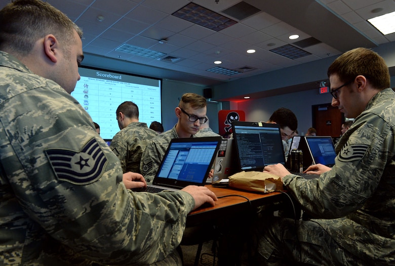 Cyberspace professionals from the 67th Cyberspace Wing compete in the annual weapons competition, March 7, 2018, in San Antonio, Texas. First, second and third place winners were named in individual, mixed team and unit categories. (U.S. Air Force photo by Tech. Sgt. R.J. Biermann)