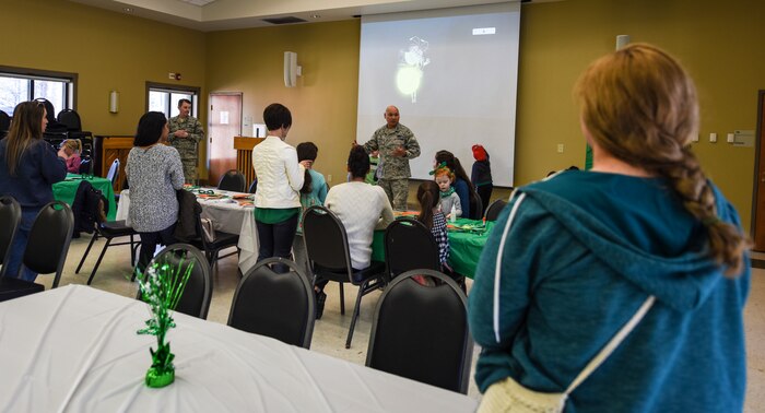 Col. Jimmy Canlas, 437th Airlift Wing commander, thanks families and volunteers for attending a Hearts Apart event March 13, 2018, at Joint Base Charleston, S.C.