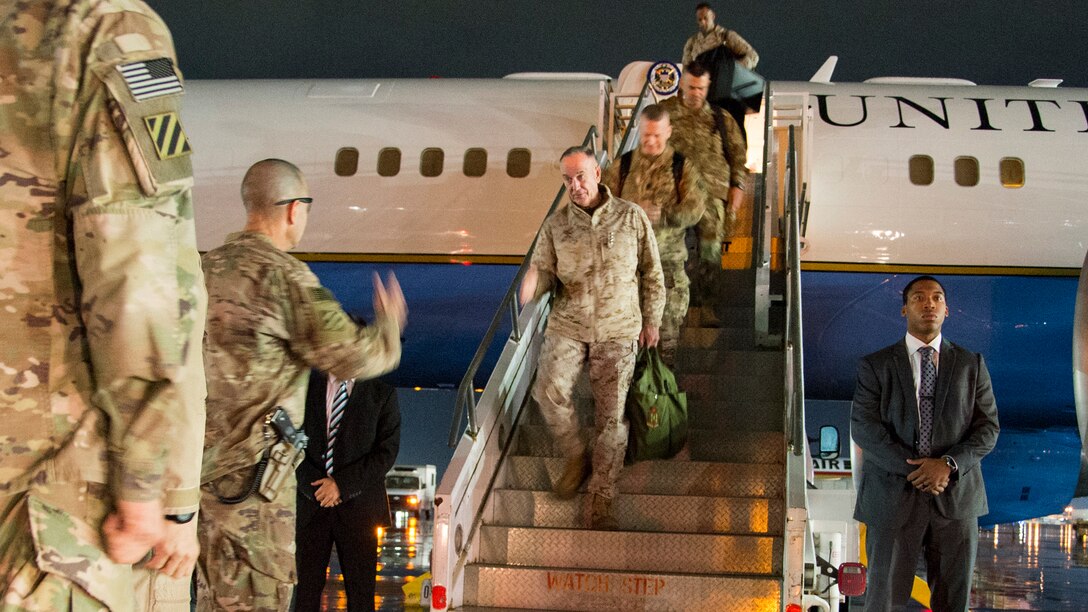 Marine Gen. Joe Dunford, chairman of the Joint Chiefs of Staff, arrives in Afghanistan.