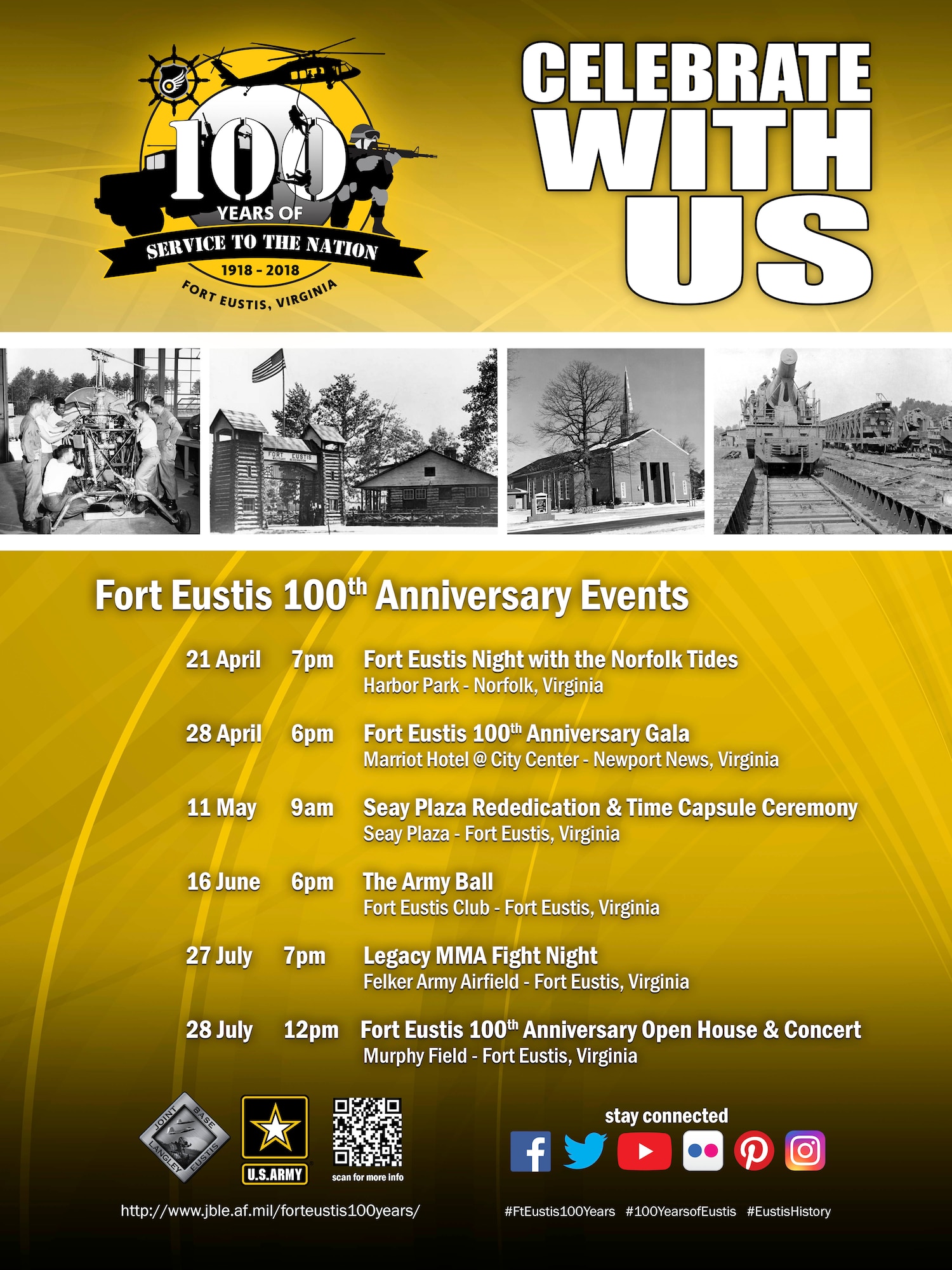 To celebrate the 100th anniversary of Fort Eustis, Joint Base Langley-Eustis, Virginia, will host a series of events over the coming months.