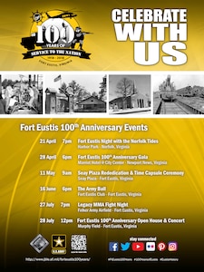 To celebrate the 100th anniversary of Fort Eustis, Joint Base Langley-Eustis, Virginia, will host a series of events over the coming months.