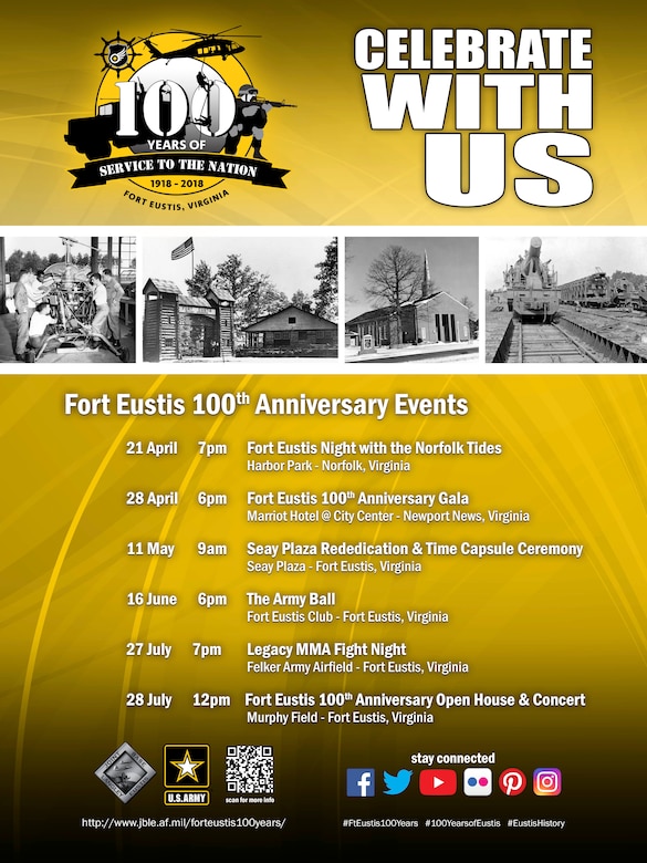 To celebrate the 100th anniversary of Fort Eustis, Joint Base Langley-Eustis, Virginia, will host a series of events over the coming months.