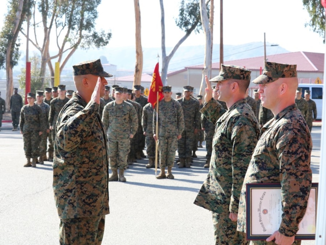 Joseph Mendez is promoted to Sergeant Major in front of 9th Communication Battalion and many others whom he influenced throughout his career. Sgt. Maj. Mendez mentored and motivated countless Marines, both in and out of his company, while serving as Company First Sergeant.