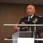 U.S. Army Col Eric Oh, Director for the Operations, Joint Task Force Civil Support, Ft. Eustis, engages with interagency attendees in the audience of the 6th Annual Joint Civil & DoD CBRN Symposium held March 5-6, 2018 at the Mary M. Gates Learning Center in Alexandria, Va. During his presentation, Oh explained that when directed, JTF-CS deploys within 24 hours of notification to command and control DOD forces in support of civil authority response
operations in order to save lives, prevent further injury, and provide temporary critical support to enable community recovery.