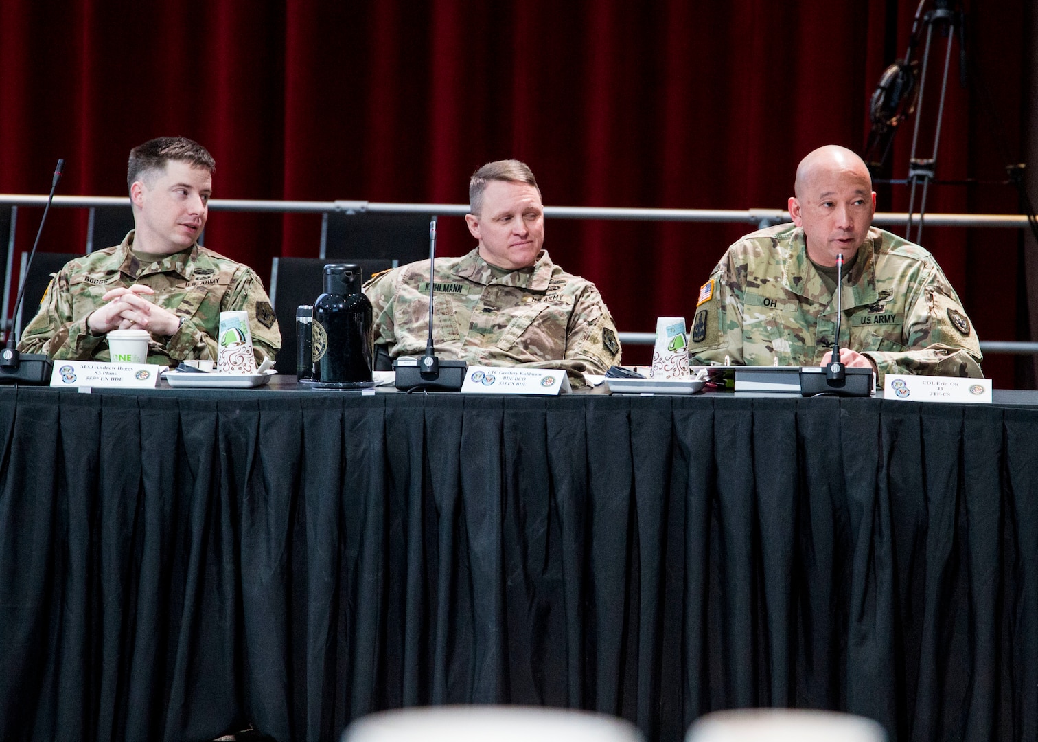 FORT EUSTIS, Va. -- U.S. Army Col. Eric Oh lends his perspective during the 2018 Defense Chemical, Biological, Radiological and Nuclear Response (DCRF) Commanders Conference at the Jacob's Conference Center at Fort Langley Eustis, Va. The three-day conference allowed Joint Task Force Civil Support (JTF-CS) and DCRF leadership to review how thousands of military service members would respond to a catastrophic disaster in the U.S, whether manmade or natural.  JTF-CS provides command and control for designated Department of Defense specialized response forces to assist local, state, federal and tribal partners in saving lives, preventing further injury, and providing critical support to enable community recovery.