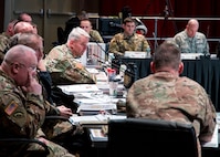 FORT EUSTIS, Va. -- U.S. Army Maj. Gen. Richard Gallant responds to remarks during the 2018 Defense Chemical, Biological, Radiological and Nuclear Response (DCRF) Commanders Conference at the Jacob's Conference Center at Fort Langley Eustis, Va. The three-day conference allowed Joint Task Force Civil Support (JTF-CS) and DCRF leadership to review how thousands of military service members would respond to a catastrophic disaster in the U.S, whether manmade or natural.  JTF-CS provides command and control for designated Department of Defense specialized response forces to assist local, state, federal and tribal partners in saving lives, preventing further injury, and providing critical support to enable community recovery.
