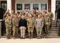FORT EUSTIS, Va. -- Attendees of the Defense Chemical, Biological, Radiological and Nuclear Response (DCRF) Commanders Conference pose for a group photo outside the Jacob's Conference Center at Fort Langley Eustis, Va. March 8, 2018. The three-day conference allowed Joint Task Force Civil Support (JTF-CS) and DCRF leadership to review how thousands of military service members would respond to a catastrophic disaster in the U.S, whether manmade or natural.  JTF-CS provides command and control for designated Department of Defense specialized response forces to assist local, state, federal and tribal partners in saving lives, preventing further injury, and providing critical support to enable community recovery.