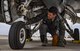 Lt. Col. Daniel McGuire, 57th Wing fighter pilot performs pre-flight checks on an F-16 Fighting Falcon fighter jet assigned to the 24th Tactical Air Support Squadron at Nellis Air Force Base, Nevada, Feb. 27, 2018. The 24th TASS focuses on executing air-to-ground missions. (U.S. Air Force photo by Airman 1st Class Andrew D. Sarver)