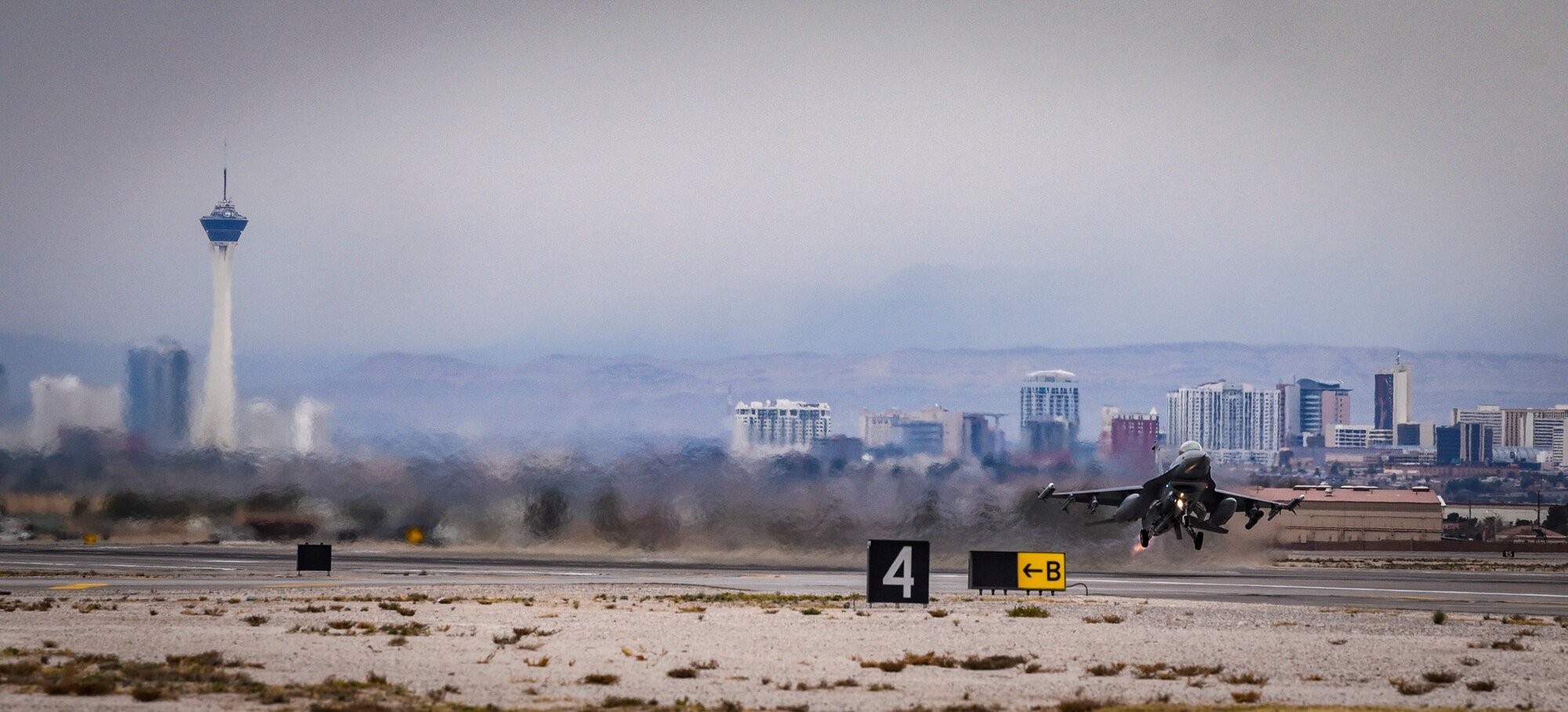 An F-16 Fighting Falcon assigned to the 24th Tactical Air Support Squadron takes off from Nellis Air Force Base, Nevada, Feb. 27, 2018. The 24th TASS will fly the F-16 and focus on overcoming air-to-ground adversaries. (U.S. Air Force photo by Airman 1st Class Andrew D. Sarver)