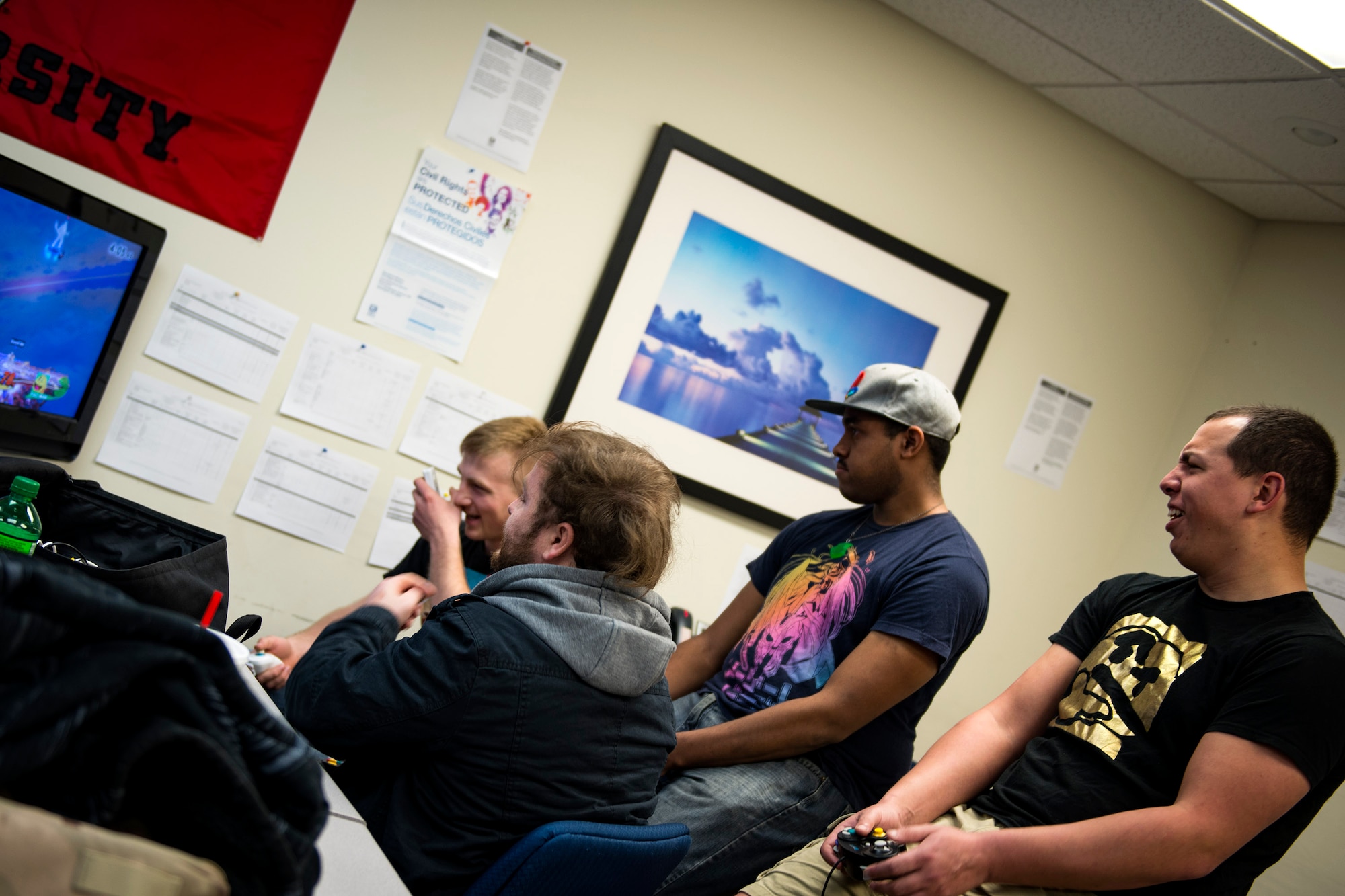 Convention contestants participate in a video game tournament during Cub Con, a multi-genre entertainment convention, March 17, 2018, at Moody Air Force Base, Ga. The convention was held to spread awareness of the library’s new weekend hours as well as get people excited for Tiger Con, scheduled for April 14-15. (U.S. Air Force photo by Airman 1st Class Erick Requadt)