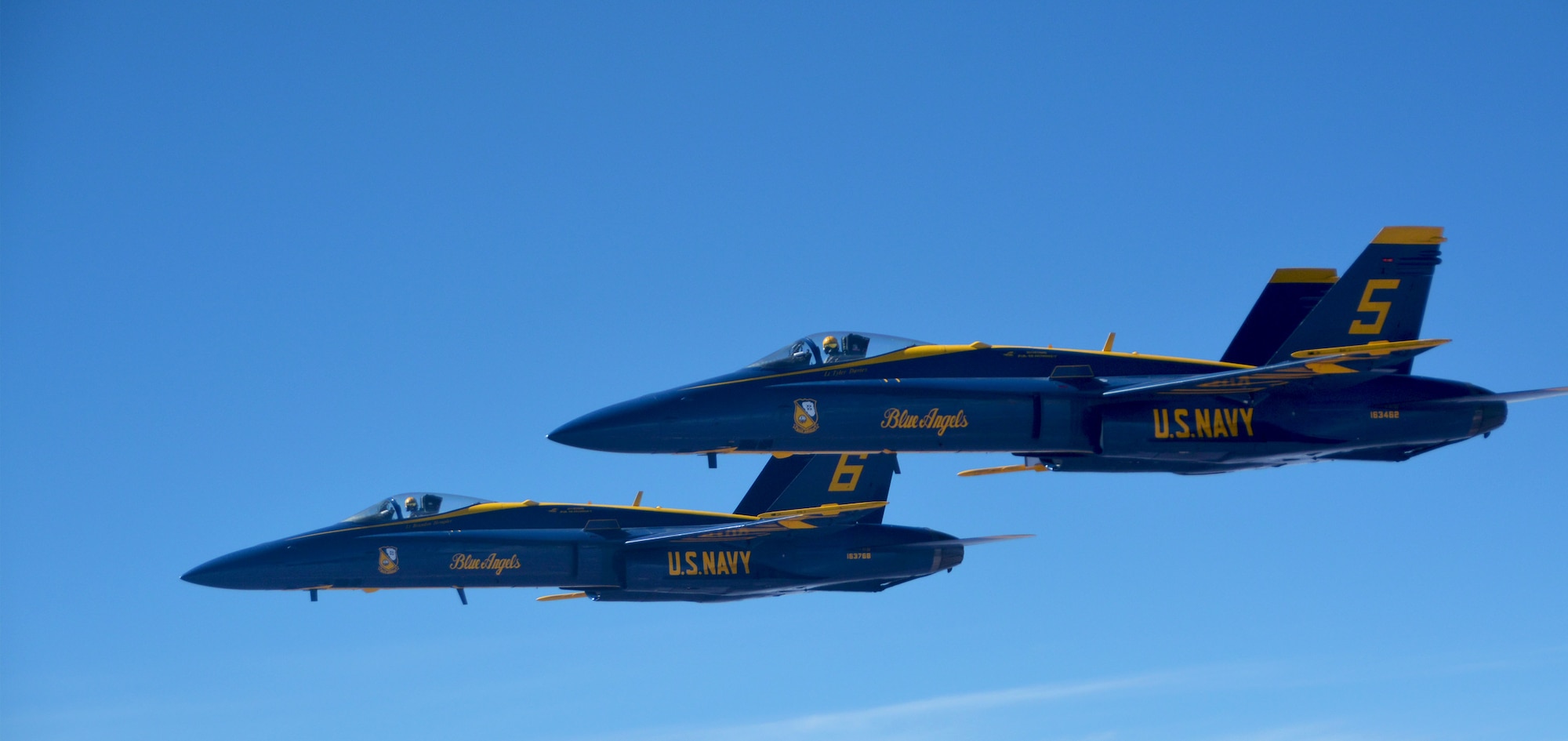 Reserve Citizen Airmen from the 507th Air Refueling Wing at Tinker Air Force Base, Okla., refueled seven F/A-18 Hornets from the U.S. Navy Blue Angels team March 19, 2018. The Blue Angels returned home to Pensacola Naval Air Station, Fla., after three months of training at El Centro Naval Air Facility, Calif. (U.S. Air Force photo/Tech. Sgt. Samantha Mathison)
