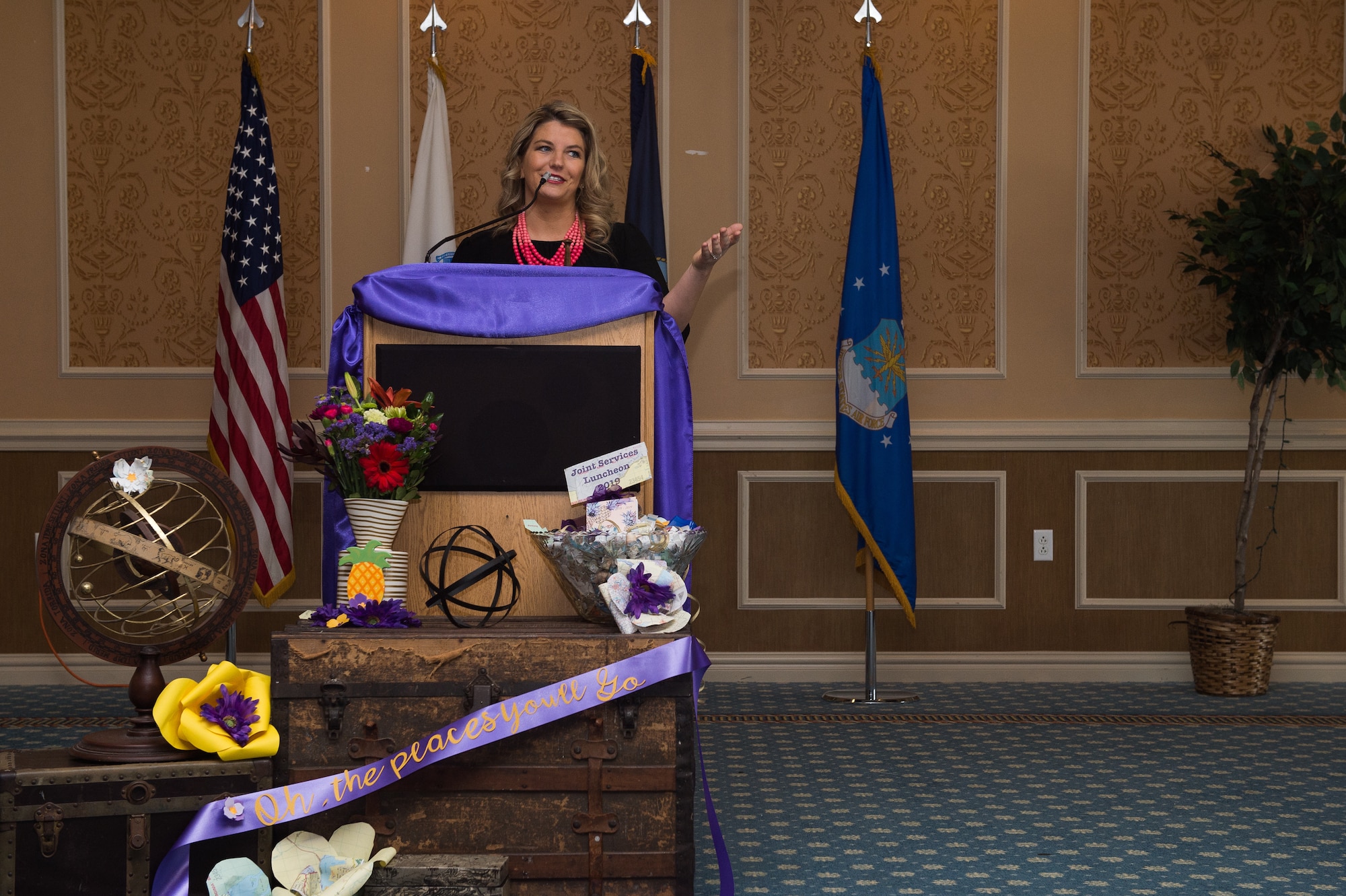 T.T. Robinson, Joint Services Luncheon guest speaker, gives a speech during the Joint Service Luncheon at Joint Base Langley Eustis, Va., March 15, 2018.
