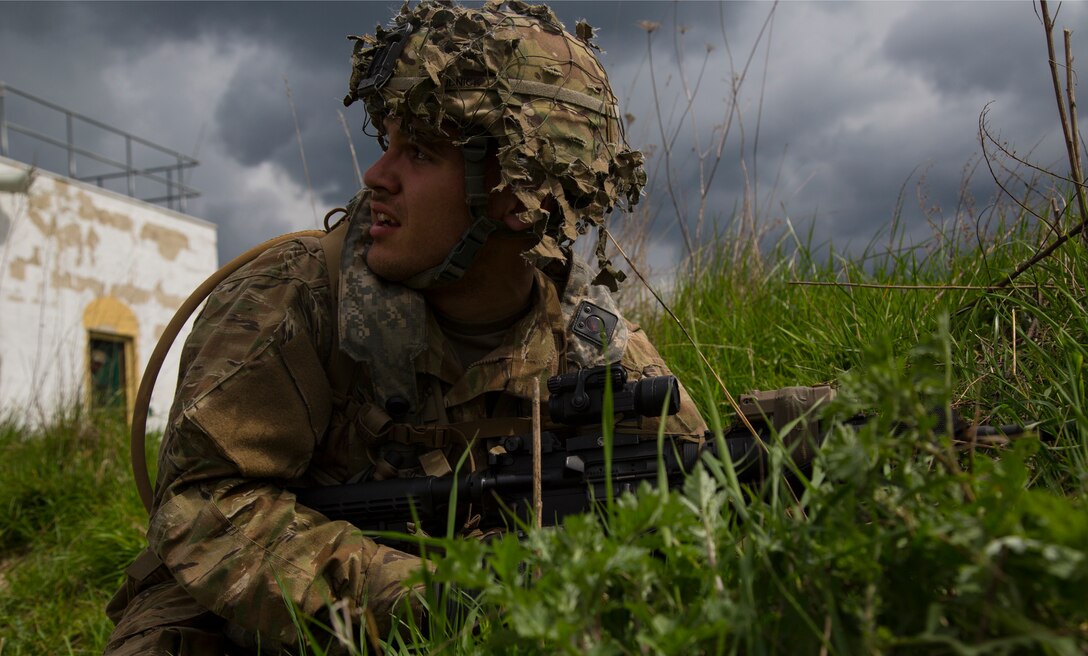A U.S. Soldier of 175th Infantry Regiment National Guard attached to 1st Battalion, 4th Infantry Regiment