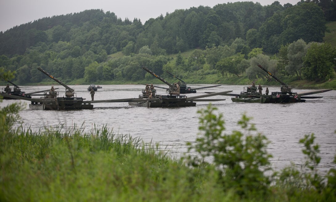 Battle Group Lithuania with German soldiers and British Royal Marines M3 Amphibious Rigs