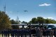 An HC-130J Combat King II and two HH-60G Pave Hawks fly over a formation of Airmen following a memorial service in honor of Capt. Mark Weber, March 21, 2018, at Moody Air Force Base, Ga. Weber, a 38th Rescue Squadron combat rescue officer and Texas native, was killed in an HH-60G Pave Hawk crash in Anbar Province, Iraq, March 15. During the ceremony, Weber was posthumously awarded a Meritorious Service Medal and the Air Force Commendation Medal. (U.S. Air Force photo by Staff Sgt. Ryan Callaghan)