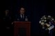 Maj. Jason Egger, 38th Rescue Squadron commander, speaks during a memorial service in honor of Capt. Mark Weber, March 21, 2018, at Moody Air Force Base, Ga. Weber, a 38th RQS combat rescue officer and Texas native, was killed in an HH-60G Pave Hawk crash in Anbar Province, Iraq, March 15. During the ceremony, Weber was posthumously awarded a Meritorious Service Medal and the Air Force Commendation Medal. (U.S. Air Force photo by Andrea Jenkins)