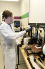 Will Buttrey, an undergraduate student from the University of Tennessee, Knoxville, prints materials using the polymer additive manufacturing (AM) printer March 15, 2018, in the Manufacturing, Knowledge and Education (MAKE) Lab at Naval Surface Warfare Center, Carderock Division in West Bethesda, Md. Buttrey is part of the Naval Engineering Education Consortium with Carderock researching AM material qualification and parts certification.