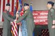 Lt. Col. Mark Whisler, 425th Fighter Squadron commander, accepts the squadron flag from Col. Benjamin Bishop, 56th Operations Group commander, during his assumption of command at the squadron change of command ceremony March 16, 2018, at Luke Air Force Base, Ariz. The ceremony formally inducted Whisler while also honoring Lt. Col. Jason Cooper, the former commander. (Courtesy Photo)