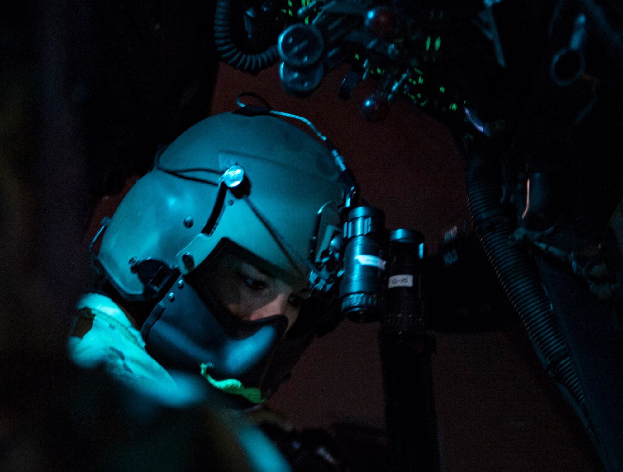 U.S. Air Force Capt. Victoria Snow, HH-60G Pave Hawk pilot assigned to the 33rd Expeditionary Rescue Squadron, performs a preflight check before a training mission with a Guardian Angel team assigned to the 308th ERQS, Kandahar Airfield, Afghanistan, in support of Operation Freedom’s Sentinel and the NATO Resolute Support mission, March 13, 2018.