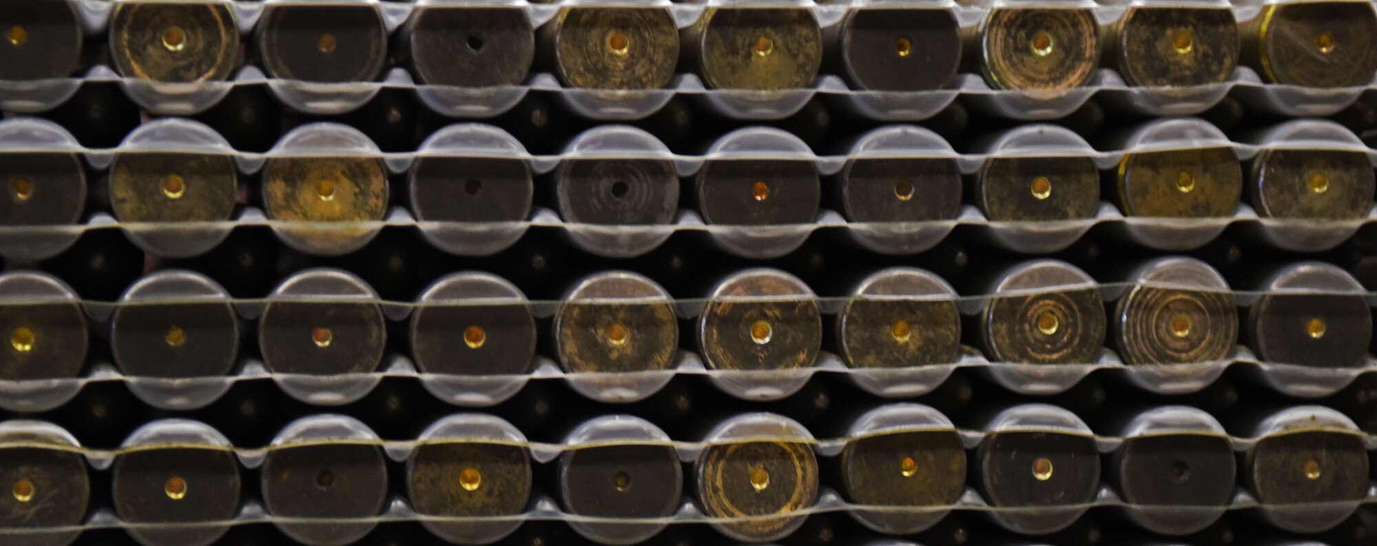 Stacks of 20 mm rounds lay on top of each other at Shaw Air Force Base, S.C., March 14, 2018.
