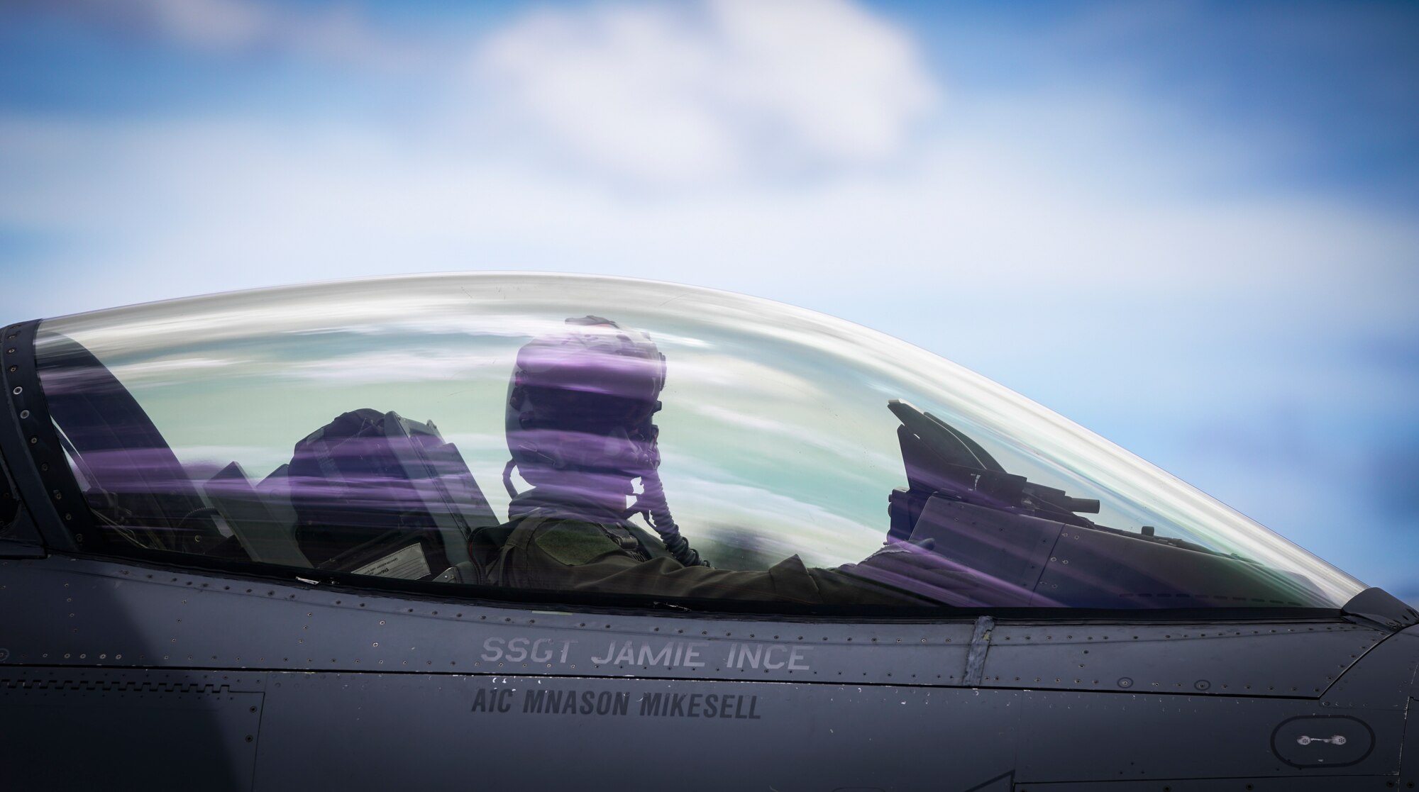 Capt. Phil McCoy, pilot assigned to the 13th Fighter Squadron, 35th Fighter Wing based out of Misawa Air Base, Japan, prepares to take off in an F-16C Fighting Falcon during exercise Cope West 2018 at Sam Ratulangi International Airport, Indonesia, March 20, 2018. CW18 is a Pacific Air Forces-sponsored, bilateral, tactical fighter aircraft exercise involving the U.S. and Indonesian air forces and is designed to advance interoperability and build upon already established partnerships between the air forces. (U.S. Air Force photo by Tech. Sgt. Richard Ebensberger)