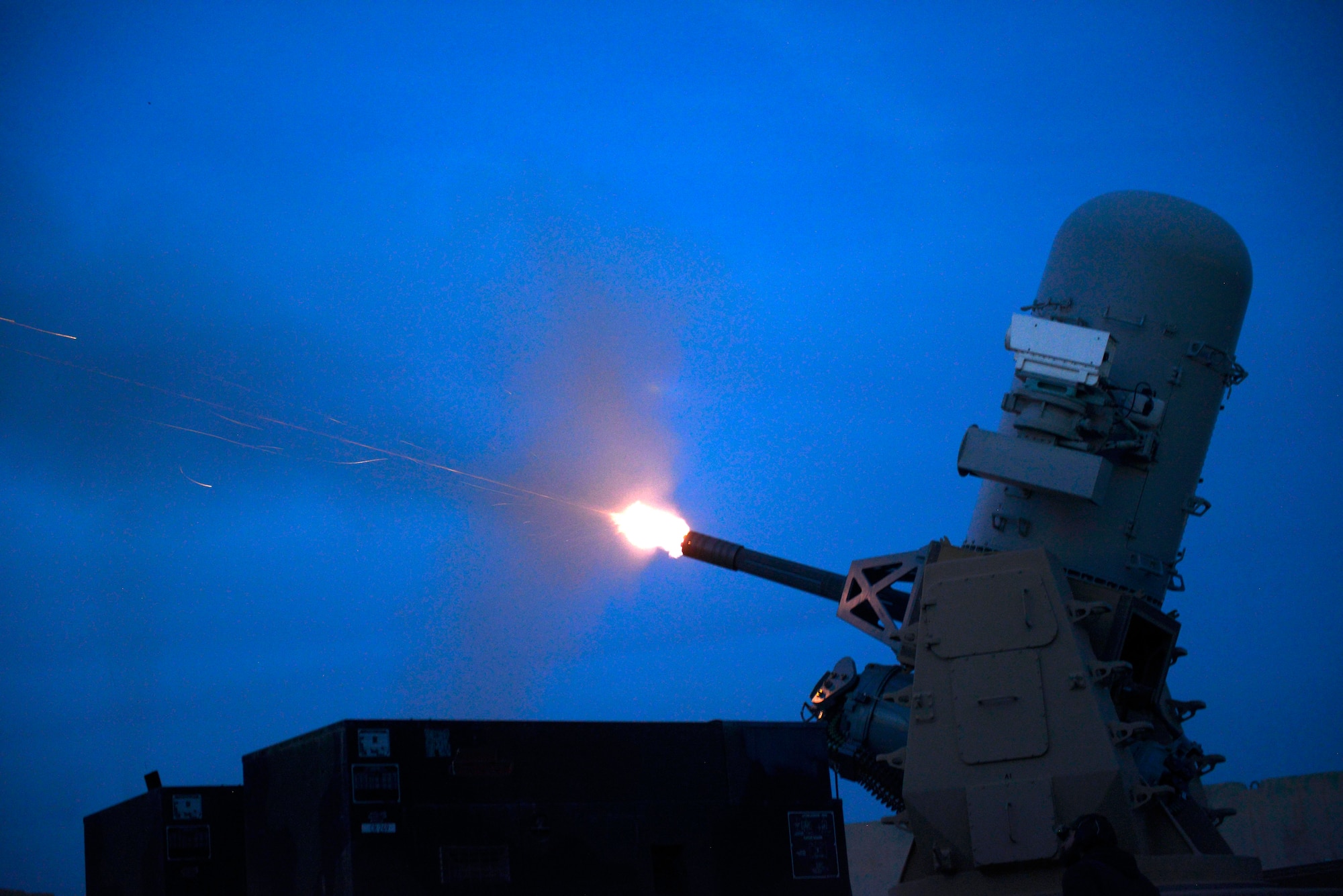 Soldiers conduct test firing of an Army Counter-Rocket, Artillery, and Mortar (C-RAM) Intercept weapon system at Kandahar Airfield, Afghanistan, March 7, 2018.