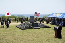 “The peace and prosperity we enjoy today is built upon the ultimate sacrifice of brave soldiers who loved their respective countries,” said Mr. Tetsuro Teramoto, the president of the Japanese Iwo-to Association, during the 73rd Reunion of Honor March 24, 2018 on Iwo To, Japan. The Reunion of Honor is an annual event held to commemorate the sacrifices made by those who served during the Battle of Iwo Jima. (U.S. Marine Corps photo by Lance Cpl. Jamin M. Powell)