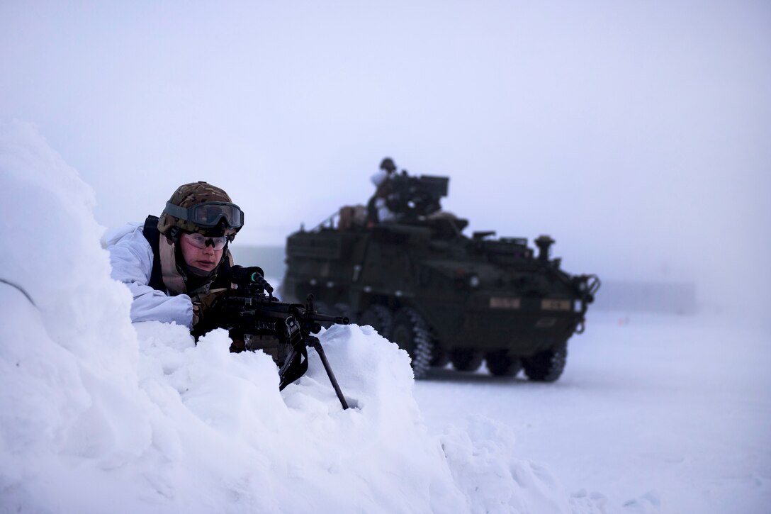 A soldier provides security during tactical training.
