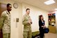 PETERSON AIR FORCE BASE, Colo. - Maria Bueno, 21st Medical Group patient safety program coordinator, Col. Scot Spann Commander, 21st MDG and Senior Airman Folarin Akinwale, 21st MDG uniform business office manager listen to the exercise rules for the Room of Horrors safety test, March 15, 2018. The test is designed to raise safety awareness and help Airmen recognize hazards quickly. (U.S. Air Force photo by Cameron Hunt)