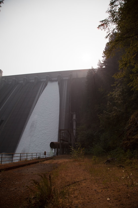 Detroit Dam, southeast of Salem, Ore., on the North Santiam River, provides a variety of functions including flood risk management and power production. However, it also blocks fish passage. The U.S. Army Corps of Engineers is in the process of building temperature control and a downstream fish passage structure at this site.