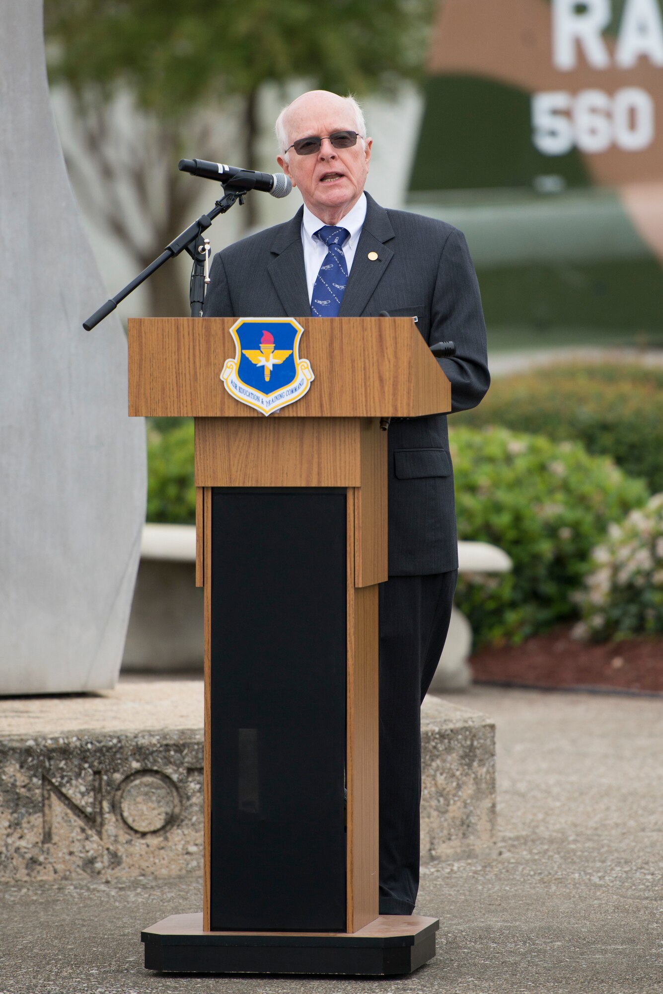 U.S. Air force retired Col. Robert Certain, Freedom Flyer #200 spoke during a wreath-laying ceremony March 23, 2018 at Joint Base San Antonio-Randolph, TX. The ceremony was held at the Missing Man Formation Monument to honor all prisoners of war and missing in action service members from the Vietnam War. (U.S. Air Force photo by Sean Worrell)