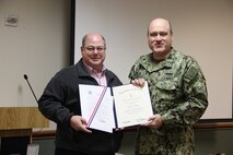 CRANE, Ind. – Jeff Smith, an employee at Naval Surface Warfare Center, Crane Division (NSWC Crane), received a Navy Meritorious Civilian Service Award last month in recognition of his exemplary performance while supporting Strategic Systems Programs (SSP) for the activation of the Limited Area Production Storage Complex and supporting Nuclear Weapons Surety Information Assurance and Cybersecurity efforts from July 2014 to January 2017.