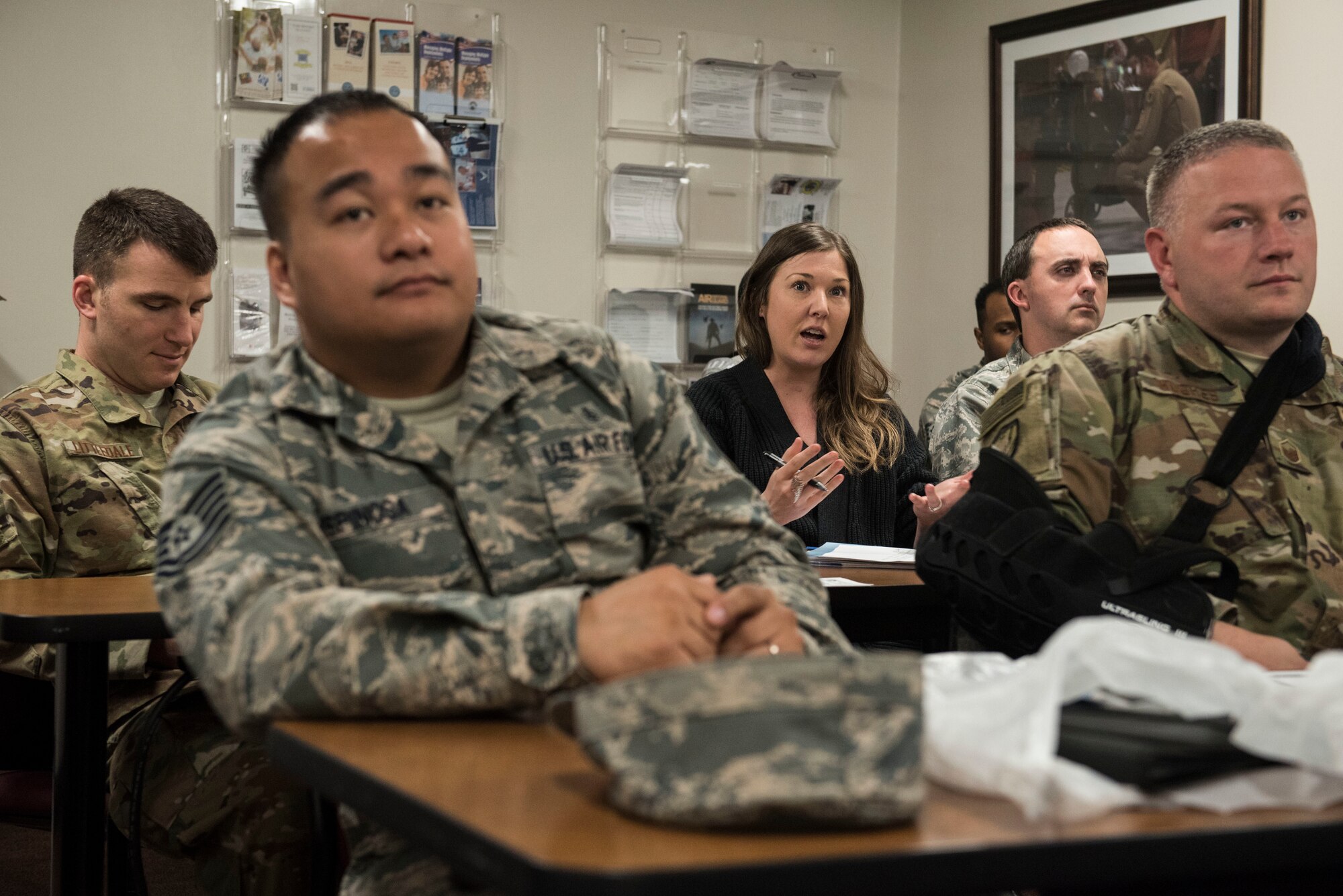 A Team Shaw member asks questions during a Smooth Move class at the 20th Force Support Squadron Airman and Family Readiness Center at Shaw Air Force Base, S.C., March 21, 2018.