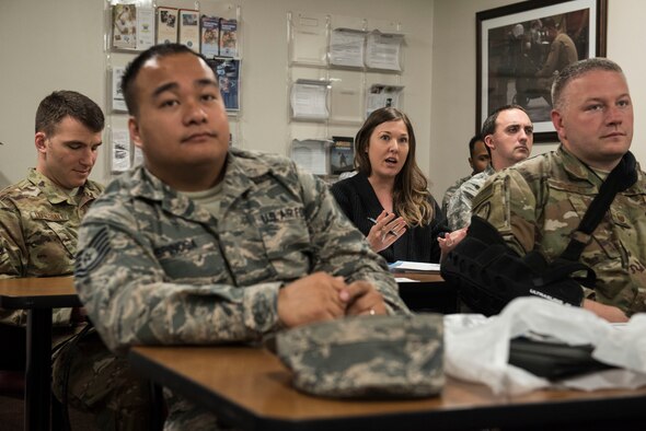 A Team Shaw member asks questions during a Smooth Move class at the 20th Force Support Squadron Airman and Family Readiness Center at Shaw Air Force Base, S.C., March 21, 2018.