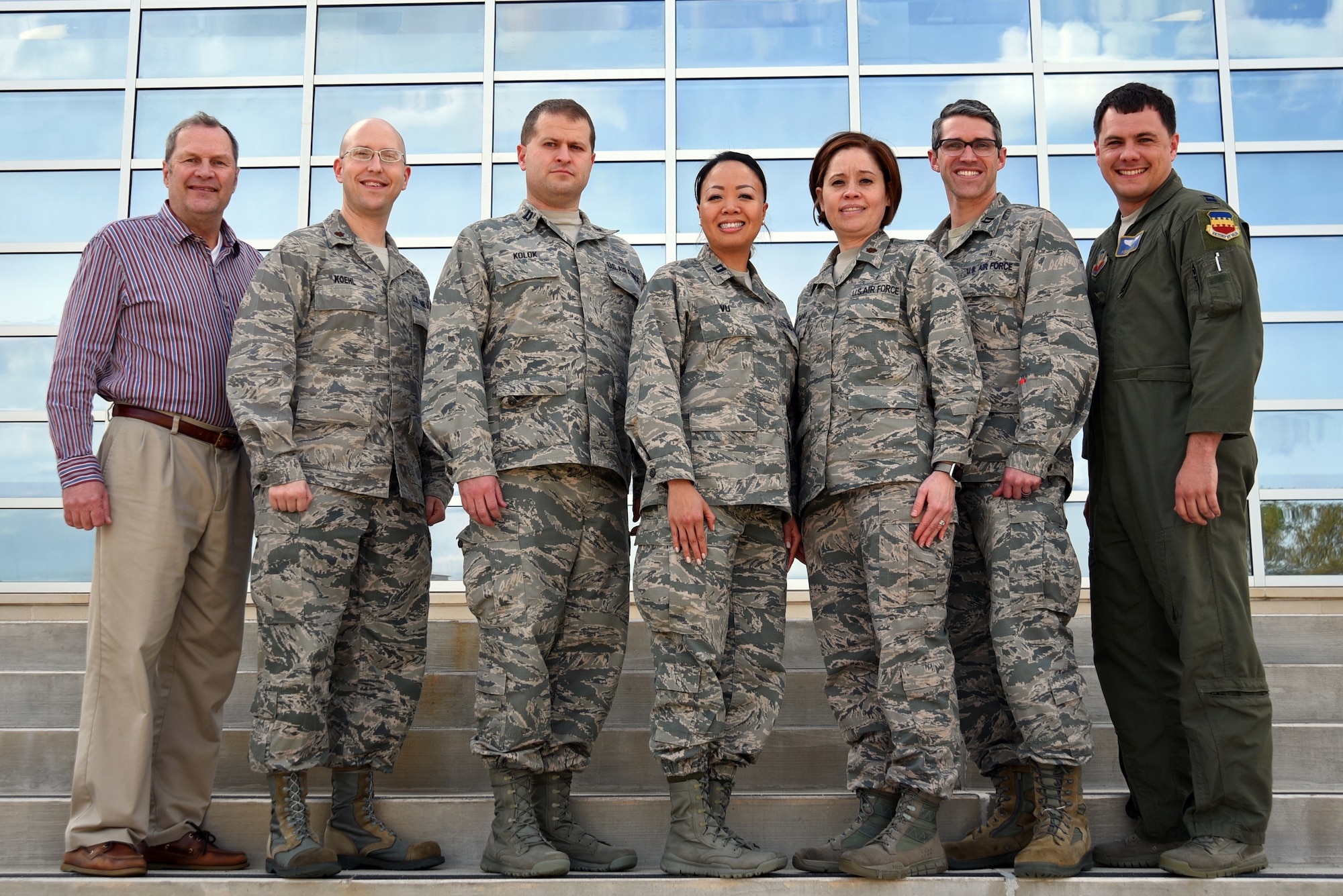 U.S. Air Force physicians assigned to the 20th Medical Group stand together for a group photo at Shaw Air Force Base, S.C., March 20, 2018.
