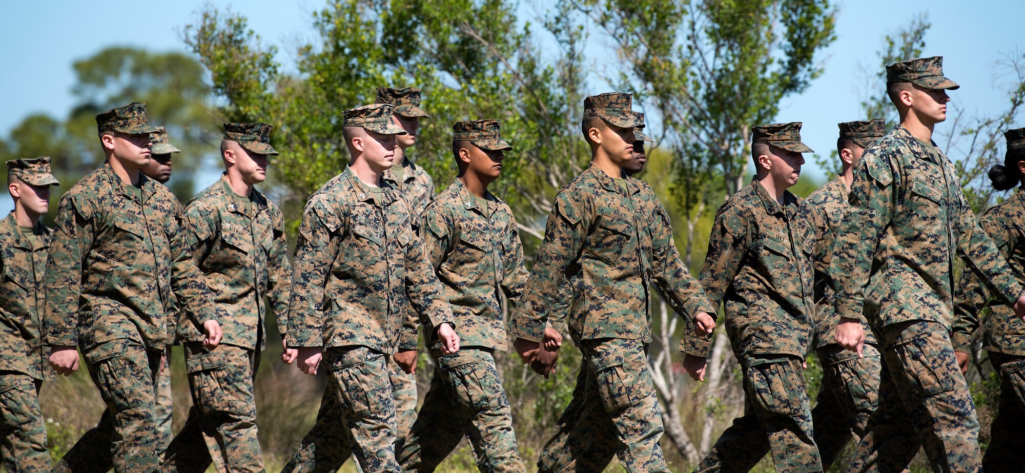U.S. Marines march during a U.S. Marine Corps Forces Central Command noncommissioned officer field exercise at MacDill Air Force Base, Fla., March 14-15, 2018. The exercise provided an environment for Marines to focus on the basic skills they learned in recruit training.