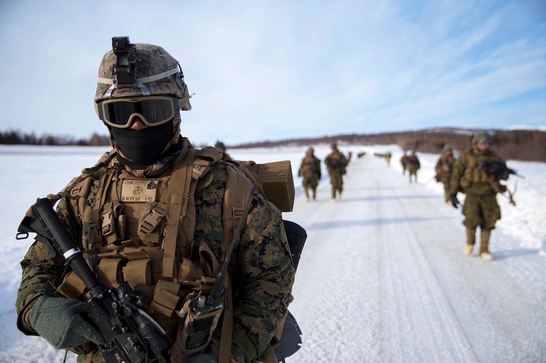 Marines patrol during exercise Arctic Edge 2018.