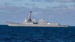 171104-N-LN093-0057 PACIFIC OCEAN (Nov. 4, 2017) The Arleigh Burke-Class guided-missile destroyer USS Sterett (DDG 104) transits the Pacific Ocean. Sterett participated on a live-fire exercise with the Arleigh Burke-Class guided-missile destroyer USS Michael Murphy (DDG 112). Michael Murphy is participating in a sustainment training exercise in preparation for an upcoming deployment.  (U.S. Navy photo by Mass Communication Specialist Seaman Jasen Morenogarcia/Released)