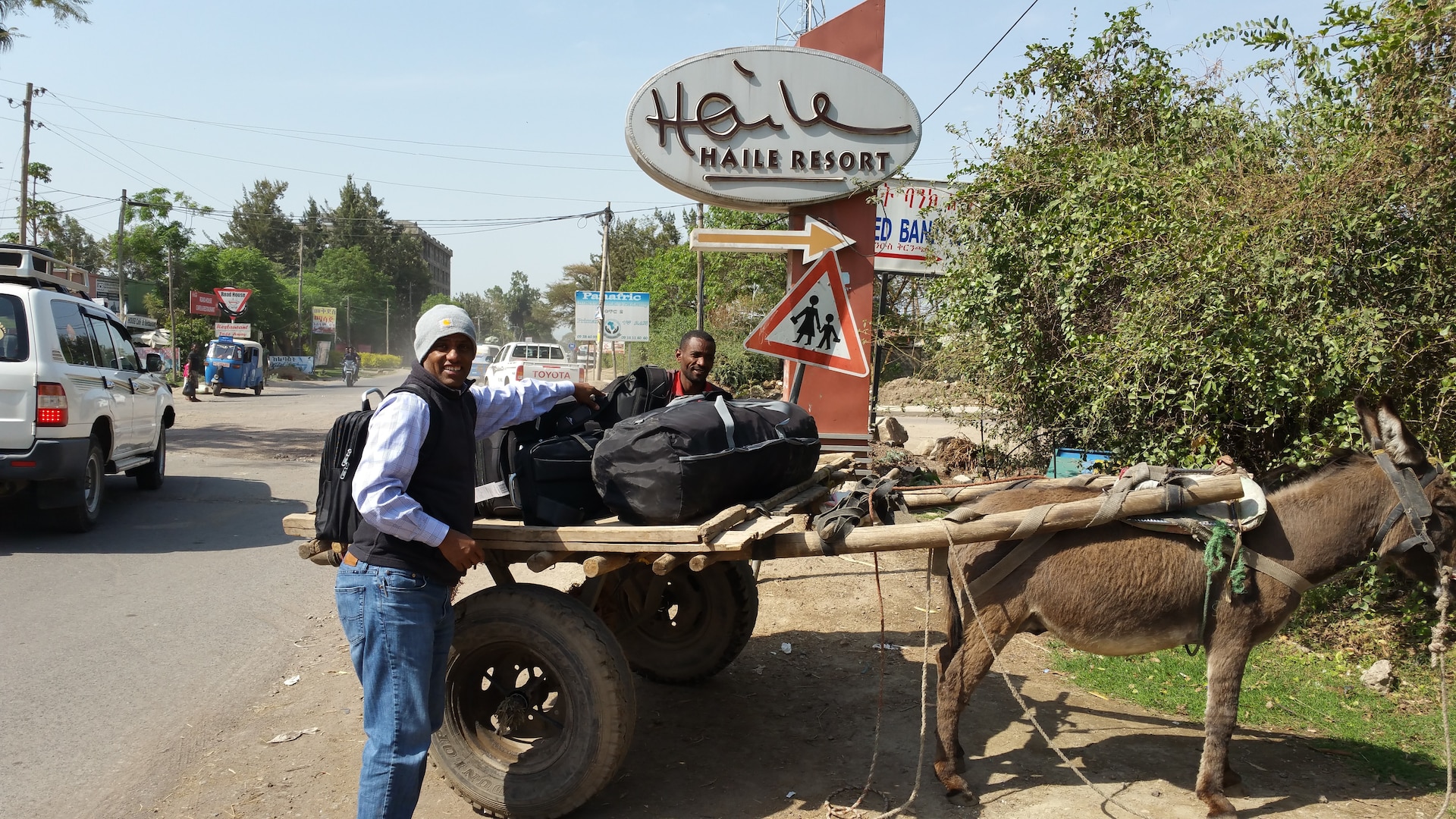 Yared Amanuel, right, retrieves his luggage after his arrival in Hawassa, Ethiopia, on March 9, 2018. Amanuel, an engineer at Naval Surface Warfare Center, Carderock Division, was in Ethiopia on personal travel to help run his non-profit organization, EthioAthletics, which he normally does from his home in Maryland.