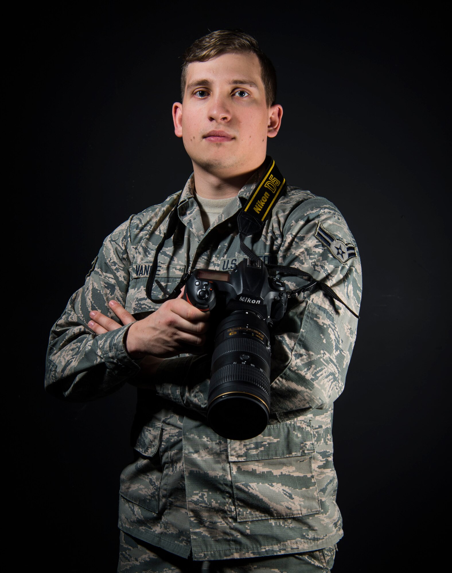 Studio photo of Airman 1st Class Caleb Vance. Vance was selected as the Air National Guard's "New Military Photographer of the Year" for 2017. (U.S. Air National Guard photo by Tech. Sgt. De-Juan Haley)